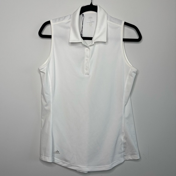 Adidas White Sleeveless Collared Golf Polo Shirt Size Medium Activewear - Picture 2 of 7